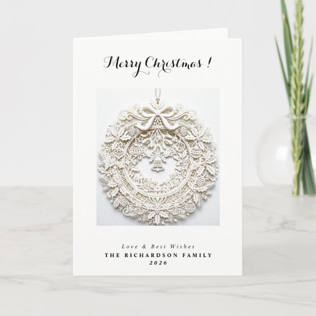 Modern 3D papercut wreath Christmas Card (Front)