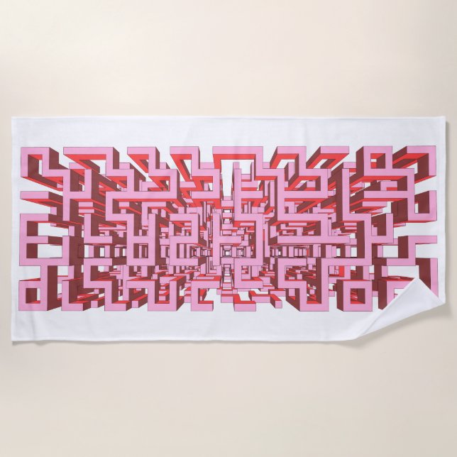 Modern 3D Pink Maze Beach Towel (Front)