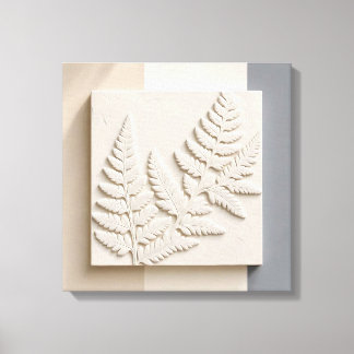 Modern 3D Sculpted Fern Leaves Minimalist Plaster Canvas Print