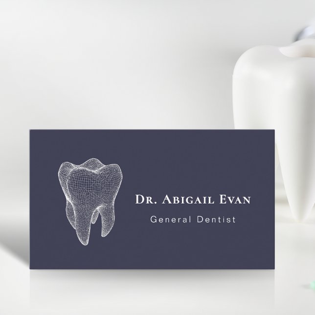 Modern 3D Tooth Professional Navy Blue Dentist Business Card (Modern 3D Tooth Professional Navy Blue Dentist Business Card)