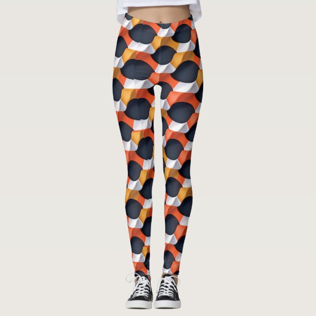 Modern 3D Wave Geometric Pattern in Bold Colours Leggings (Front)