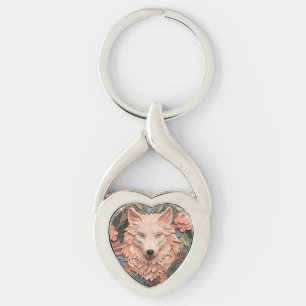 Modern 3d Wolf Floral Peach  Key Ring