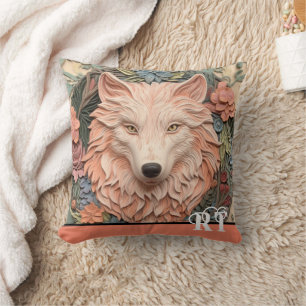 Modern 3D Wolf Peach Monogram Cushion