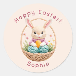 Modern 3D Yarn Art Easter Bunny Personalized Stick Classic Round Sticker