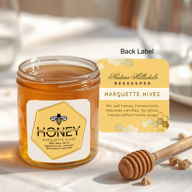 Modern 3D Yellow Hexagon Stylised Bee Ivory Honey Square Sticker (Creator Uploaded)