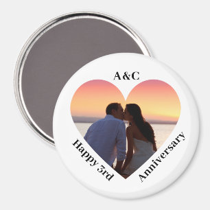 Modern 3rd Anniversary Couple Keepsake Heart Magnet