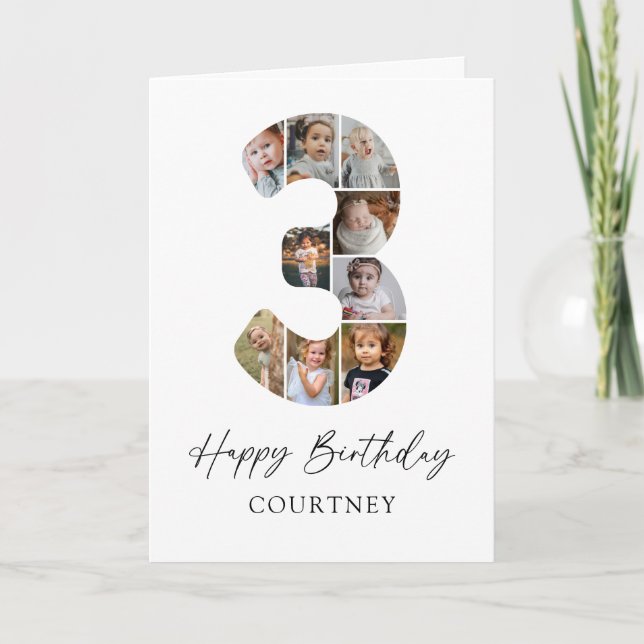Modern 3rd Birthday Photo Collage Card (Front)