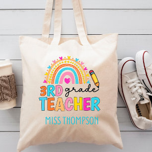Modern 3rd Grade Rainbow Teacher Personalised Tote Bag
