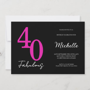 Modern 40 and Fabulous 40th Birthday Party Invitation