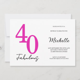 Modern 40 and Fabulous 40th Birthday Party Invitation