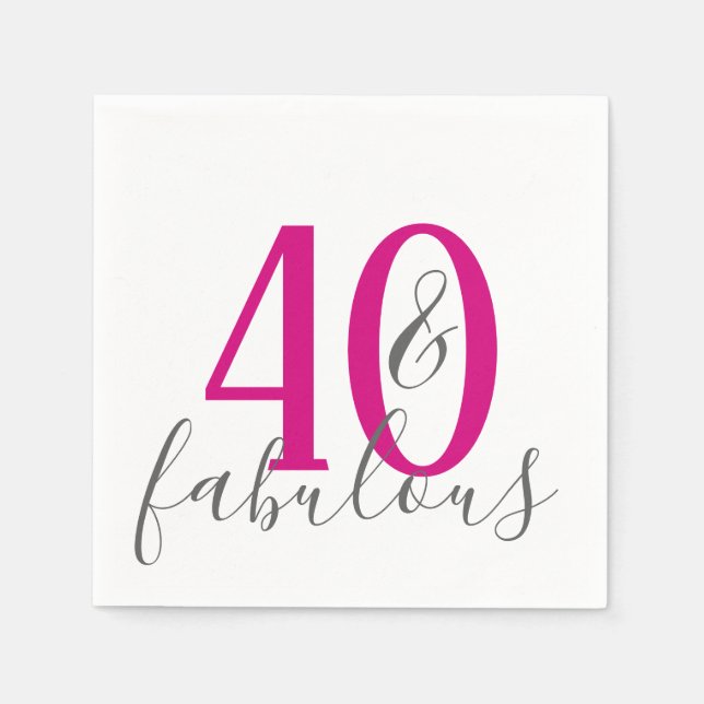 Modern 40 and Fabulous Birthday Party Napkins (Front)