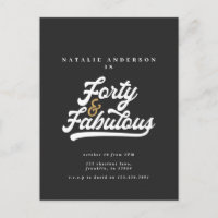 Modern 40 and fabulous black and gold birthday pos