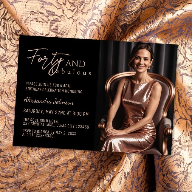 Modern 40 & Fabulous Photo Rose Gold 50th Birthday Invitation (Creator Uploaded)