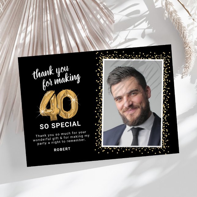 Modern 40th Adult Birthday Photo Thank You Card (Creator Uploaded)