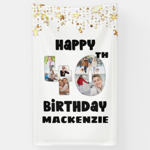 Modern 40th Birthday 7 Photo Collage Numbers Stars Banner