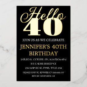 Modern 40th Birthday Black Gold Foil QR Code Forty