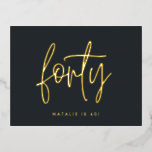Modern 40th birthday foil stylish elegant script foil holiday postcard<br><div class="desc">Modern 40th birthday foil elegant gold script & geometric 40th birthday invite. Modern geometric backer pattern. Part of a collection.</div>