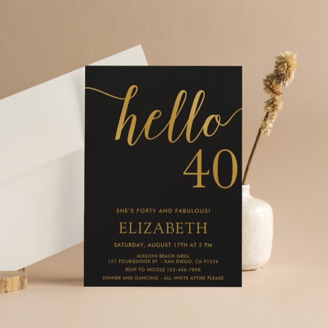 Modern 40th birthday HELLO 40 Adult Birthday Invitation (Creator Uploaded)