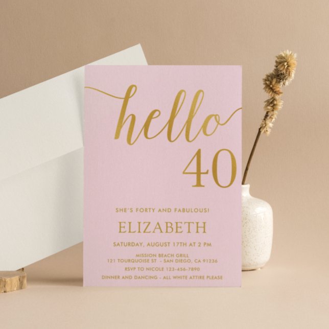 Modern 40th birthday HELLO 40 Adult Birthday Invitation (Creator Uploaded)