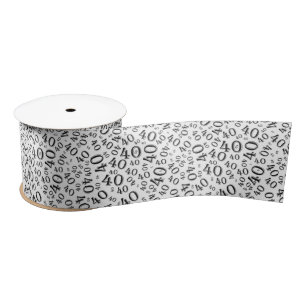 Modern 40th Birthday Number Pattern Black/White Satin Ribbon