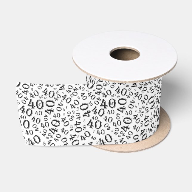 Modern 40th Birthday Number Pattern Black/White  Satin Ribbon (Spool)
