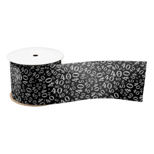 Modern 40th Birthday Number Pattern Black/White Satin Ribbon