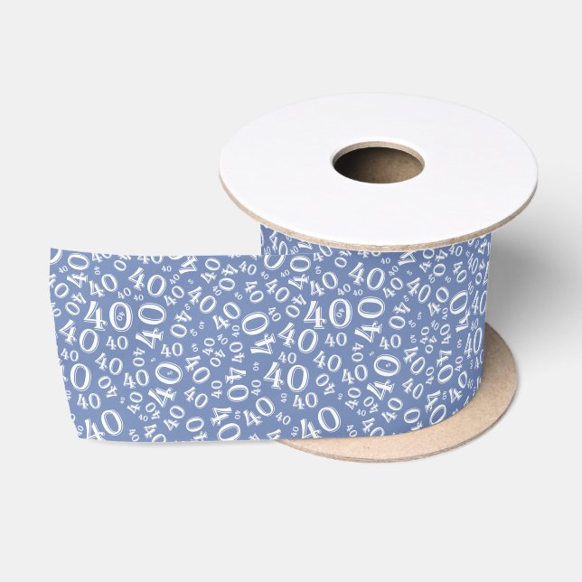 Modern 40th Birthday Number Pattern Blue/White Satin Ribbon (Spool)
