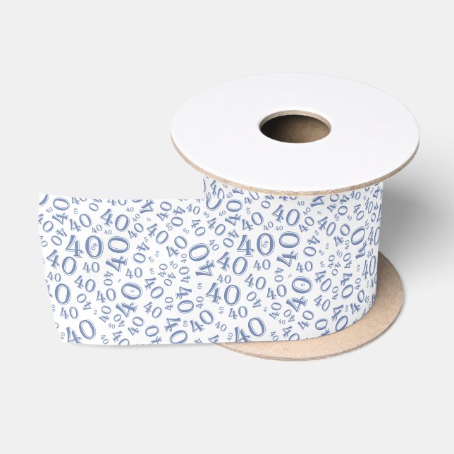 Modern 40th Birthday Number Pattern Blue/White Satin Ribbon (Spool)