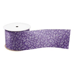Modern 40th Birthday Number Pattern Purple/White Satin Ribbon