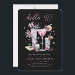 Modern 40th Birthday Party Invitation<br><div class="desc">Modern Glittery 40th Birthday Party Invitation - featuring sparkling cocktails with modern typography with a little glitter thrown in. Silver and blush pink are dramatic on a black background. The back of the invitation is coordinating glitter for a festive touch.</div>