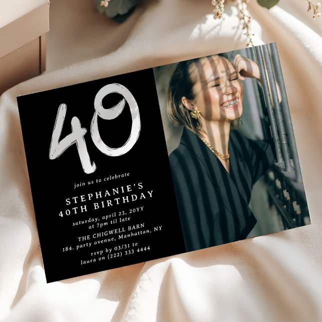 Modern 40th Birthday Party Photo Invitation (Creator Uploaded)