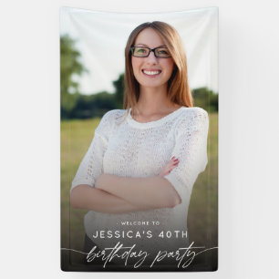 Modern 40th Birthday Party Photo Script Typography Banner