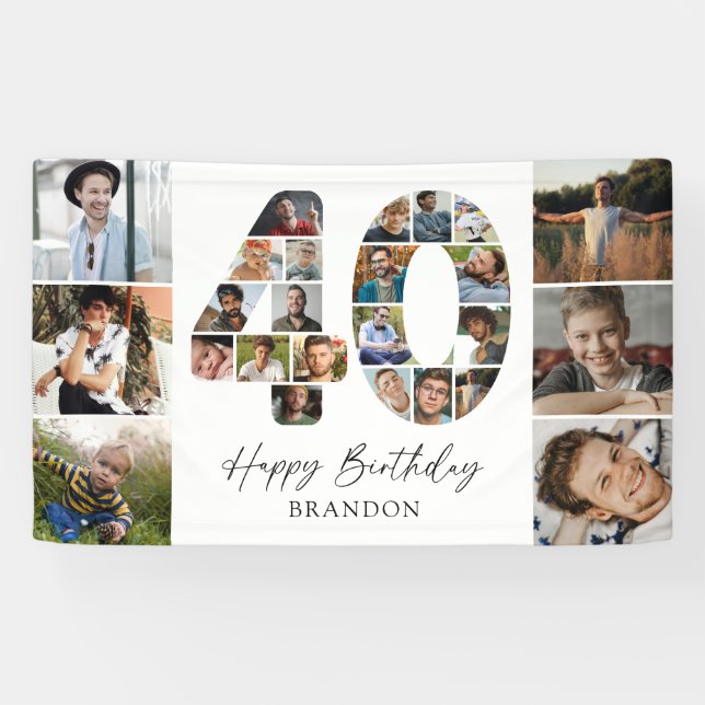 Modern 40th Birthday Photo Collage Banner (Horizontal)