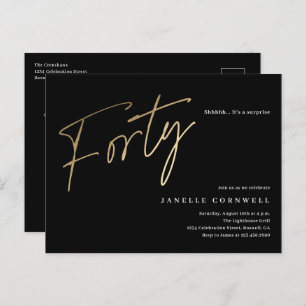 Modern 40th birthday simple elegant script invitation postcard