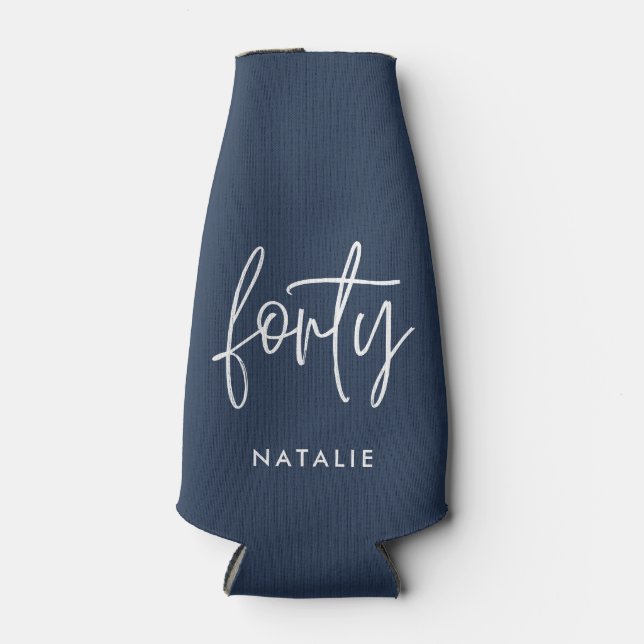 Modern 40th birthday simple stylish elegant script bottle cooler (Front)