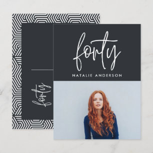 Modern 40th birthday simple stylish elegant script invitation postcard