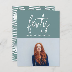 Modern 40th birthday simple stylish elegant script invitation postcard