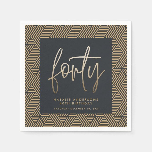 Modern 40th birthday simple stylish elegant script napkin (Front)