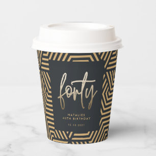 Modern 40th birthday simple stylish elegant script paper cups