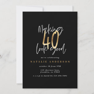 Modern 40th birthday typography black and gold