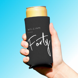 Modern 40th Forty Fortieth men's birthday black Seltzer Can Cooler