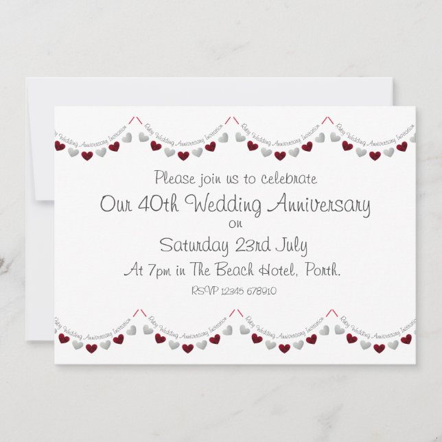 Modern 40th Ruby Wedding Anniversary Invitation (Front)