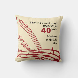 Modern 40th RUBY Wedding MUSIC NOTES Cushion