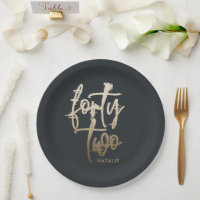 Modern 42nd birthday Black gold elegant script Inv