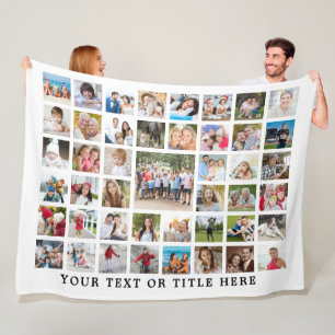 Modern 45 Photo Collage Custom Text White Fleece Blanket