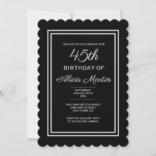 Modern 45th Birthday Black And White Typography Invitation