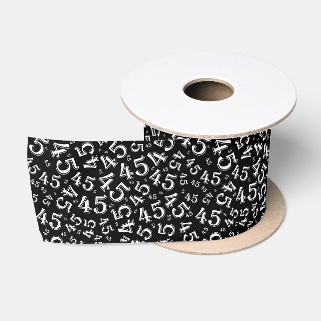 Modern 45th Birthday Number Pattern Black/White Satin Ribbon (Spool)