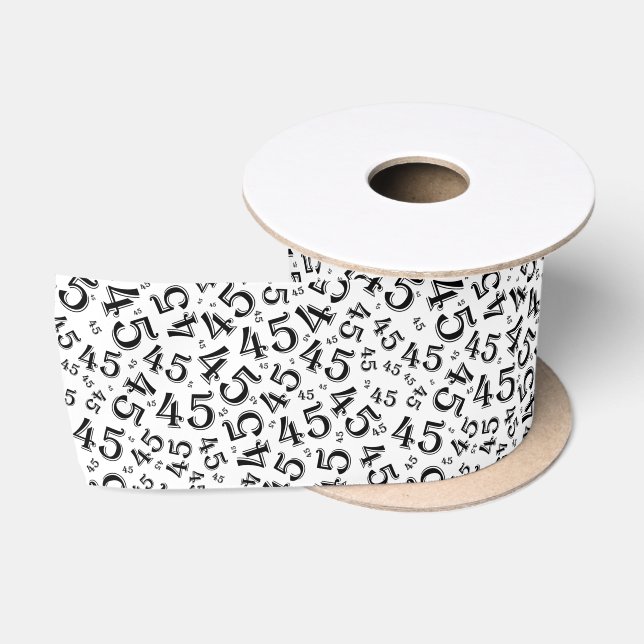 Modern 45th Birthday Number Pattern Black/White Satin Ribbon (Spool)