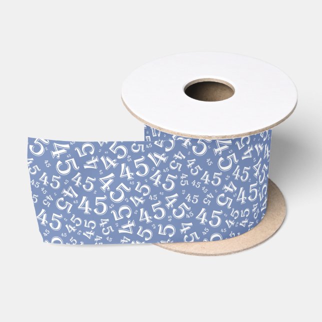 Modern 45th Birthday Number Pattern Blue/White Satin Ribbon (Spool)