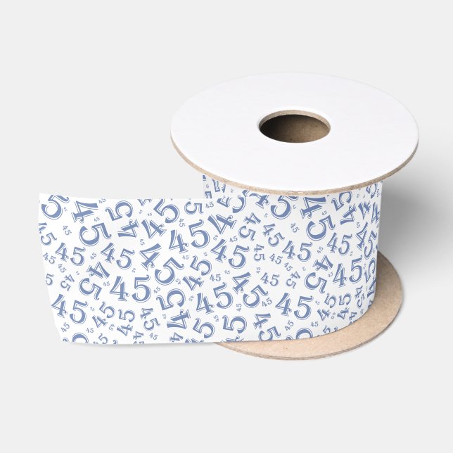 Modern 45th Birthday Number Pattern Blue/White Satin Ribbon (Spool)
